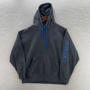 Ariat Hoodie Mens XL Gray Blue Pullover Sweatshirt Workwear Cowboy Outdoor